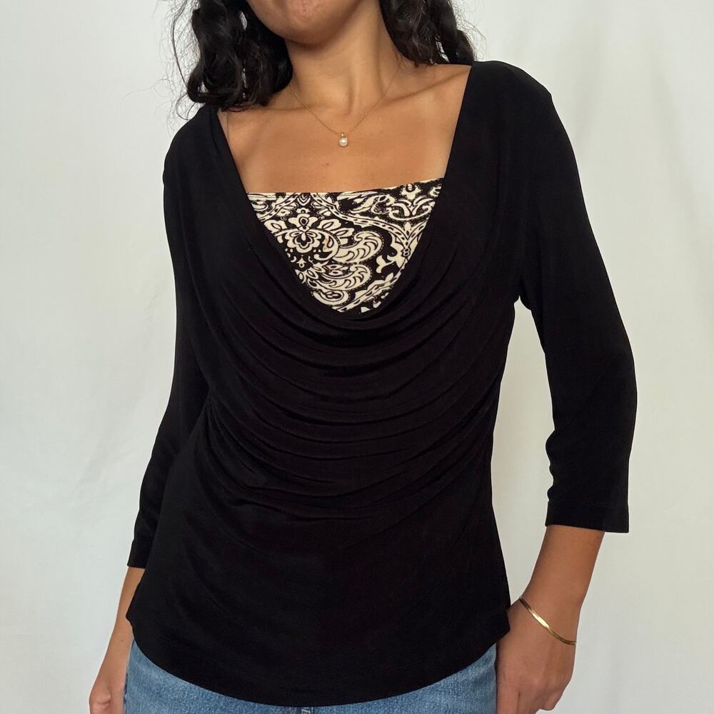 Vintage Y2K Molly & Maxx Black Cowl Neck Paisley Layered Top